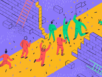 Workflow celebration characters people people illustration team teams teamwork tech texture
