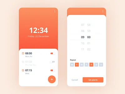 Alarm Clock App alarm alarm clock app challenge clocks hours mobile orange set alarm time ui design