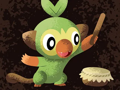Grookey Drum art chimp conceptual cute cute art drum drummer galar gen 8 grookey illustration love minkey monkey pokemon shading shield stipple sword vector