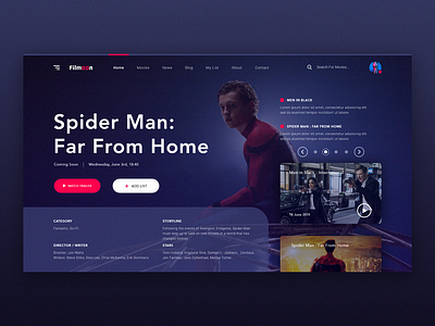 Filmoon Movie Website Design cinema design homepage design landing page design movie movie app movie website movies spiderman ui ui design user interface design ux uxdesign web design