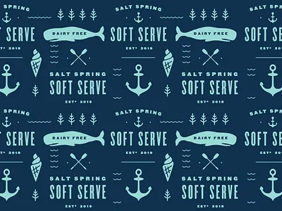 Salt Spring Soft Serve branding design icecream illustration nautical ocean pattern saltspring softserve westcoast whale whale logo