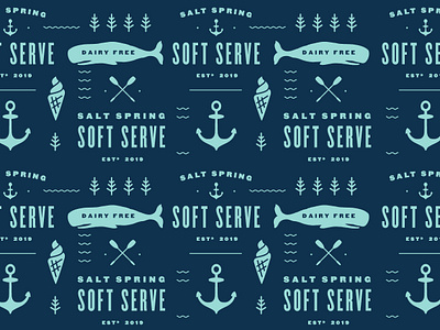 Salt Spring Soft Serve branding design icecream illustration nautical ocean pattern saltspring softserve westcoast whale whale logo