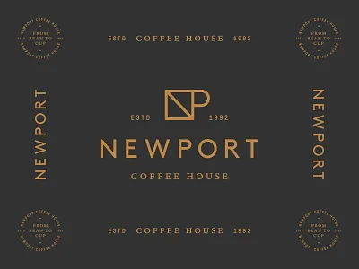 Newport Coffee House 03 black brand coffee copper house identity logo mark seal