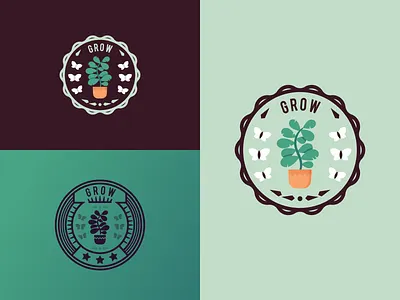Grow_Create_Inspire (badge-seal collection) acheiement award badge badges butterfly create creation flat flower grow growing icons illustration inspiration inspire plant seal