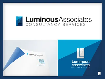 Luminous Associates Logo Design blue branding consultancy letterhead lighting logo