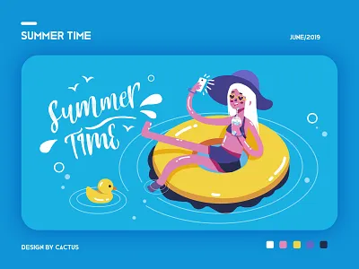 summer time design drawing duck girl illustration paint summertime typography
