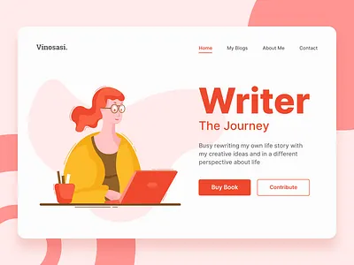 Writer character girl graphic design illustration illustrator landing page laptop product design sitting ui ui design user interface visual design web web design website women working workspace writer