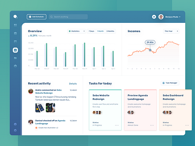 Project Overview Dashboard activity budget chart clean dashboard design finance graph ios management minimal project schedule task team ui web
