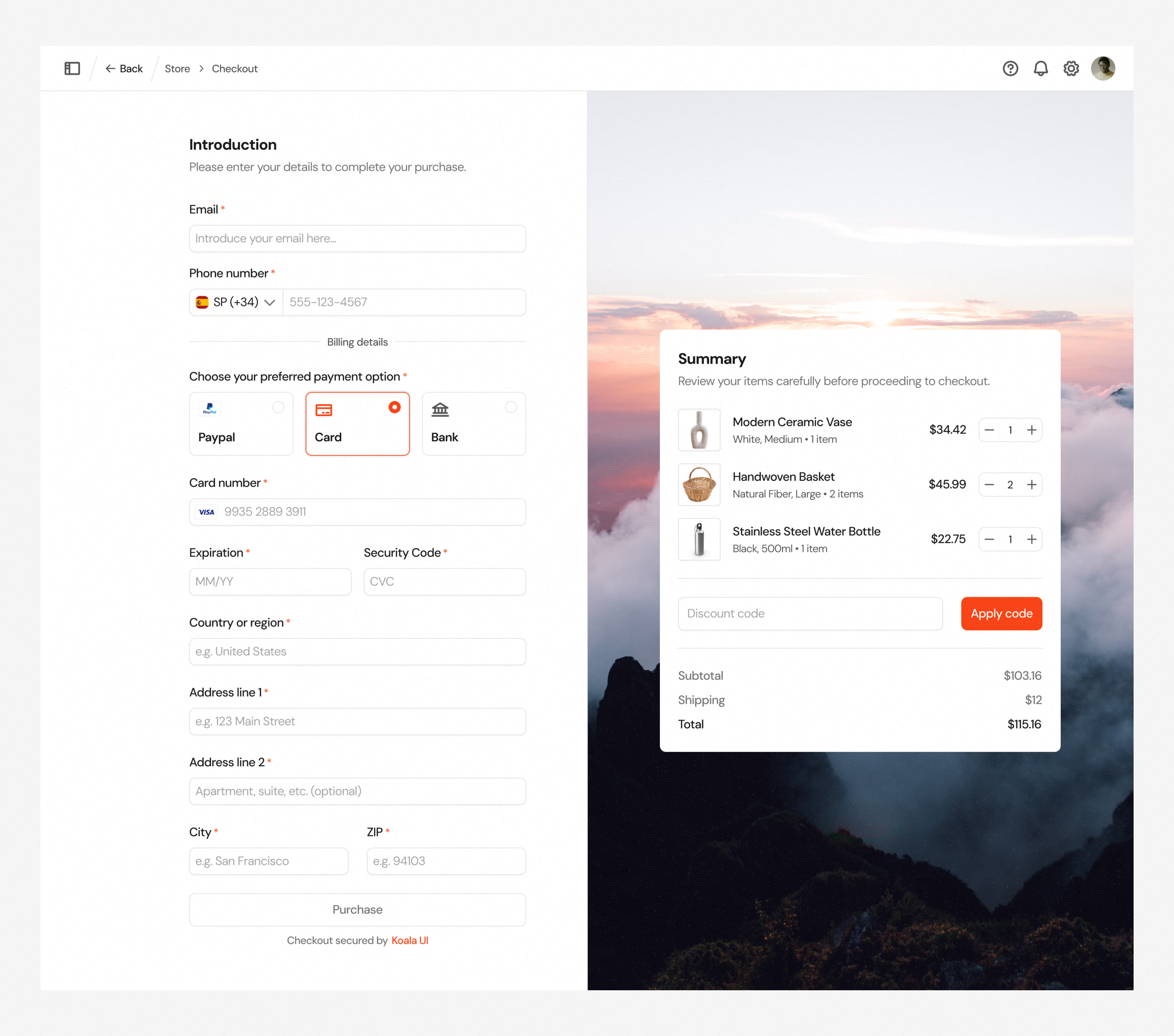 Checkout · Koala UI checkout ecommerce light mode light theme product product design saas saas design ui ui design user interface ux ux design uxui