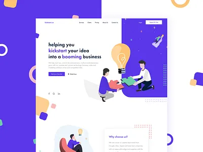 KickStart - Landing Page Exploration adobe illustrator adobe xd app design exploration illustration landing landing page startup ui ux website xd