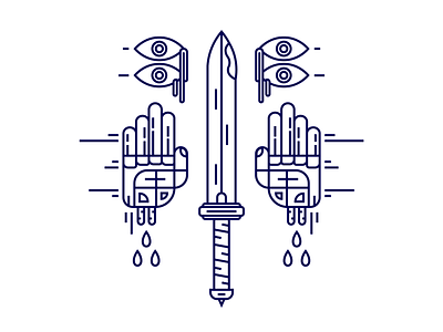 Hands through linework 2d blood clean eye hands illustration line lineart linework minimal sword vector