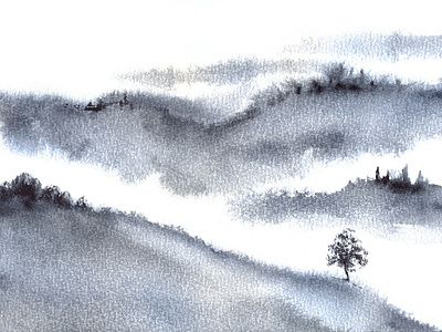 Minimalistic watercolor with misty hills abstract art hand drawn illustration italy landscape minimalism misty paint painting paper tuscany watercolor