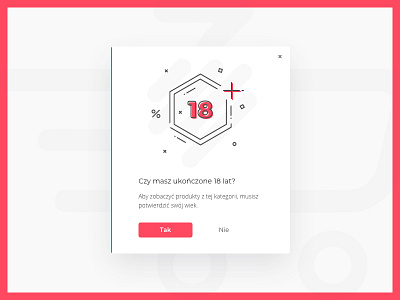 Are you at least 18 years old ? age alcohol box confirmation ecommerce grocery icon illustraion notification popup red sale typography ui ux verification verifying warning