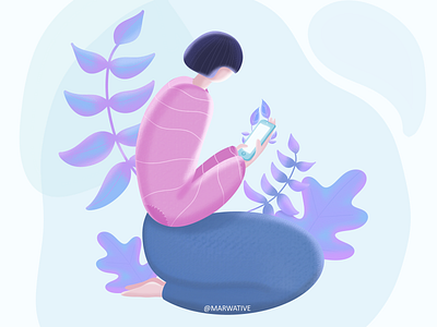 Mobile Girl addiction apple beautiful business cute design illustraion instagram leaves marwative mobile mobile app design plants sketchbook technology ui ux web webdesign website woman