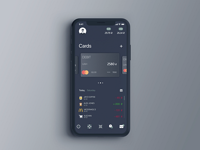 Banking application main page concept. app banking dark ui design figma mainpage minimal simple ui
