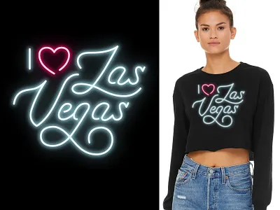 Neon Vegas apparel design heart illustration las vegas lettering letters logo mockup model neon neon sign screen print script lettering tshirt typography vector