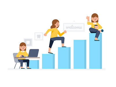 Chasing Growth... branding dental dentist flat front office graphic growth growth hacking illustration money receptionist revenuewell roi