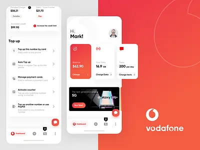 Redesign Vodafone mobile app android app application card component dailyui dashboard dashboard app ios operator redesign sim card tab ui ux