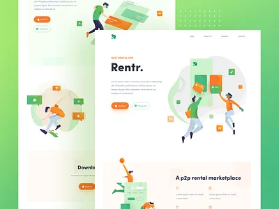 Rentr - Landing Page Illustration animation app branding clean design flat graphic design icon illustration illustrator ios logo minimal mobile typography ui ux vector web website