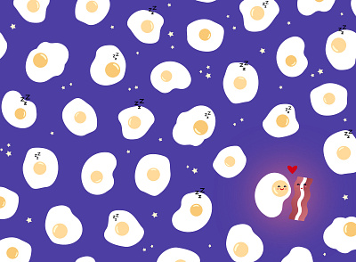 Love Glow. bacon couple dark egg eggs food heart illustration love love story lovers moonlight night pattern relationship stars vector