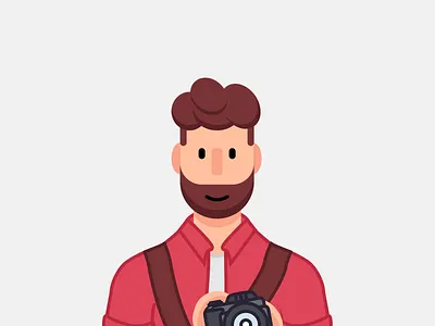 Summer Photographer beard branding camera cartoon character character design drawing flat icon illustration people person photographer vector illustration