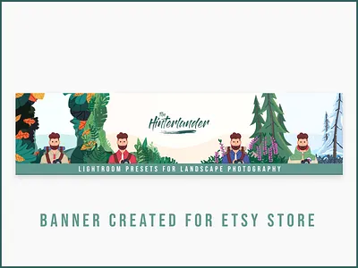 The Hinterlander - Etsy Banner adventure banner camera camera logo character etsy etsy shop explorer forest illustration instagram jungle lightroom lightroom mobile lightroom presets minimal minimalist photography vector winter