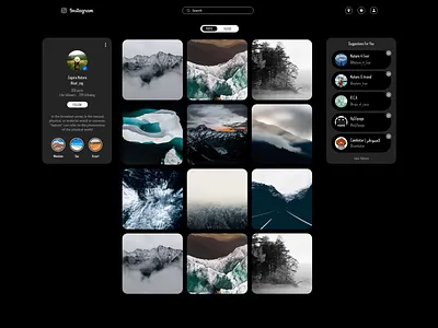 Page Profile Instagram WEB REDESIGN dark mode dark design flat instagram mode ui ux web