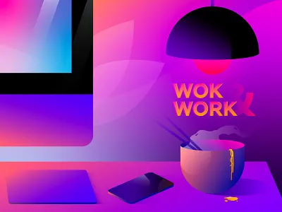 wok'n'work app art branding design icon illustration letter style vector web