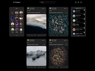 Home Page Instagram WEB REDESIGN dark mode dark design flat home instagram mode page ui ux web