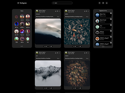 Home Page Instagram WEB REDESIGN dark mode dark design flat home instagram mode page ui ux web