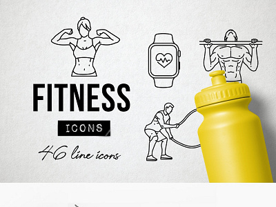 46 Fitness Icons - Exercise, Sports branding dashboard design exercise fitness flat flat icons graphic design icon icons icons design logo logo branding logo design social media sport startup startup icon