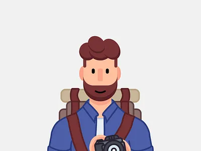Explorer Photographer adventure adventurer backpack beard branding camera camera icon cartoon character characterdesign drawing explore explorer flat illustration people person photographer vector illustration