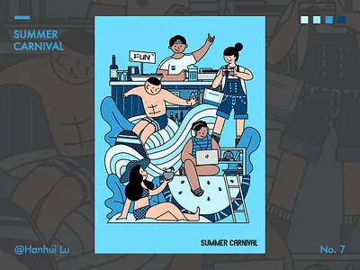Illustration Challenge - Day 7 - Summer Carnival bar beach blue camera carnival game illustration summer surf ui wallpaper watermelon