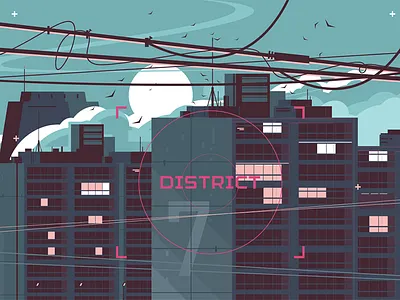 District view apartment building flat high rise illustration kit8 night vector