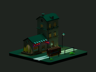 Street night 3d branding c4d cinema4d cyberpunk design house ui vector