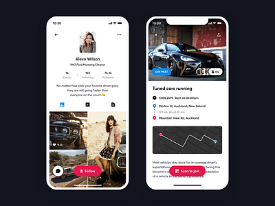 Profile / Event page app app design car community design profile page social ui ui design ux ux design