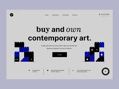 Contemporary Art NFT Platform Design art art marketplace contemporary art digital art gallery style geometric accents modern interface nft nft platform platform design product experience typography ui design ui solution user journey ux concept ux design wallet connection web3 platform website