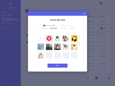 QR Code Generator - Upload Image application blue dialog modal progress purple qrcode saas