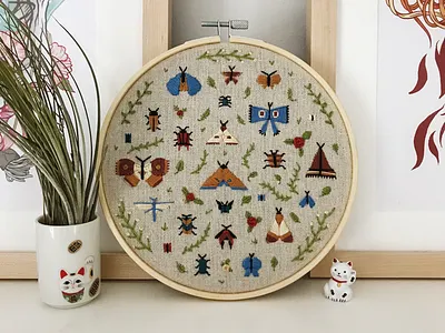 Bugs and leaves embroidery beetles butterfly embroidery insects leaves