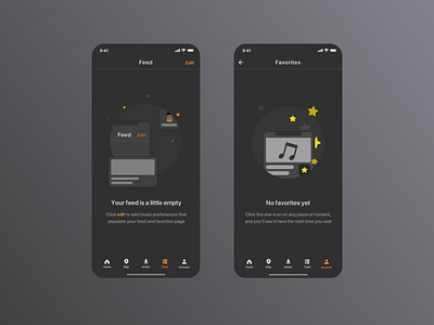 Dark Theme Empty State Illustrations app clean dark mode dark theme favorites feed illustration ios iphone minimal star ui