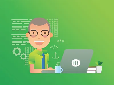 Developer Hi App branding design graphic illustration ui vector