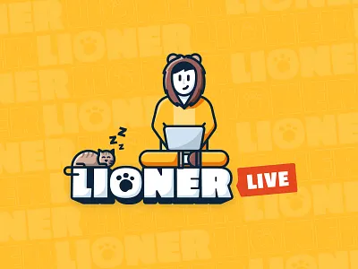 Lioner cat character creative design designer freelancer illustration laptop lion lioner logo logotype work логотип