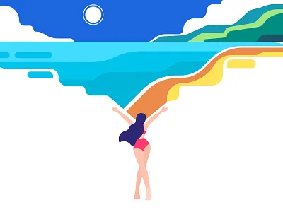 welcome summer beach bikini flat illustration header hello summer holliday summer swimsuit ui ux vacation woman