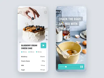 Daily UI Challenge #057 Video Player app blue card cooking daily ui dailyui design ios iphone mobile movie player product recipe simple ui video player white