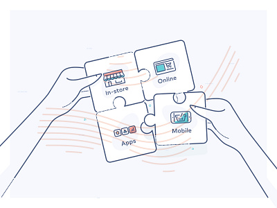 Sum of the parts brand clover fintech hands illustration james oconnell minimal puzzle technology thumbprint ueno