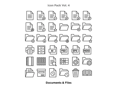 Vol. 4 - Documents & Files Icon Pack adobe illustrator design documents etheric files folders graphic design icon icon a day icon design iconography illustration line art source file trash can ui ux vector vector artwork zip