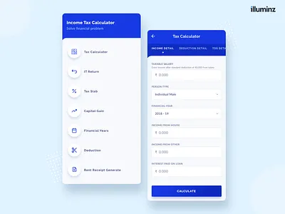 Tax calculator android app blue calculator clean design form icons illuminz ios listing tabs tax tax app ui uiuxdesign ux