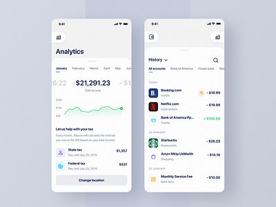 Job Service Feed – history app apps blue cards clean feed filters graph ios list map mobile shadow white