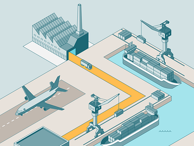 Supply Chain airport connected design dock factory harbor illustration isometric landing page logistics transport vector