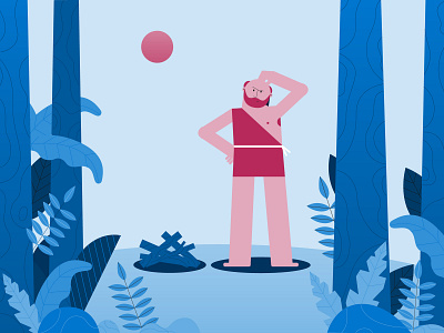 Caveman 2d blue character design illustration illustrator man nature pink plants trees vector